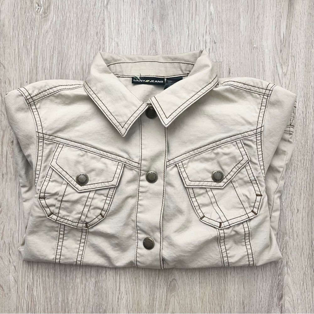 DKNY Blazer Jacket Women S Beige Cotton Long Sleeve Collared Casual Button Front - Picture 3 of 11